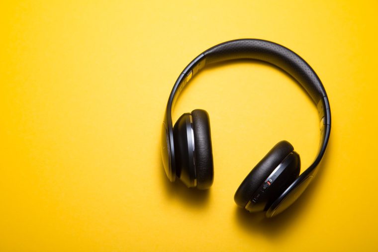 yellow background headphone