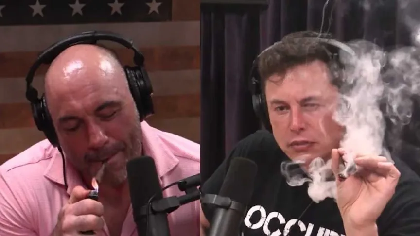 Elon Musk and Joe Rogan smoke on his podcast