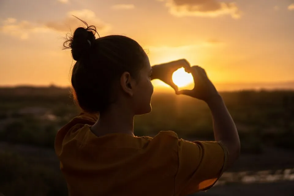 heart shape on sunset